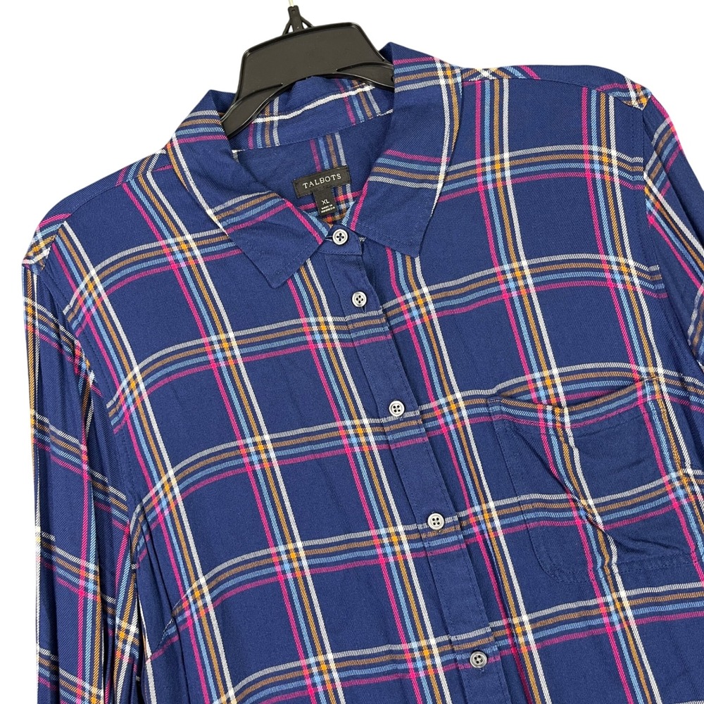 Talbots Chore Shirt Rayon Plaid Button Down Casual Women XL